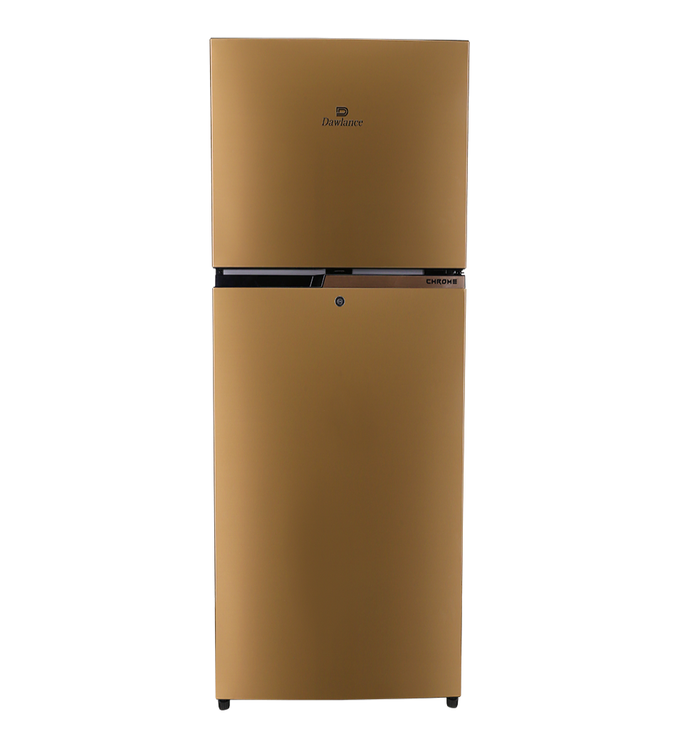 Gold refrigerator on a white background